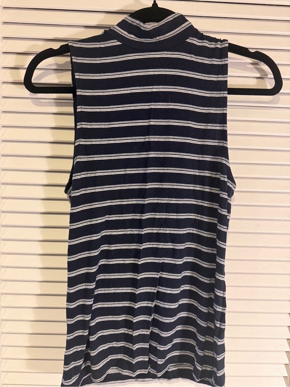 Striped Navy Sleeveless Mock Neck Top